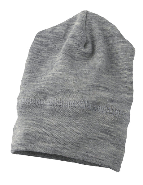 ENGEL WOOL BONNETS | HATS | MITTENS-BEANIE HAT WOOL/SILK RIBBED-GREY MÉLANGE-86/92 (12-24m)-YOOKI