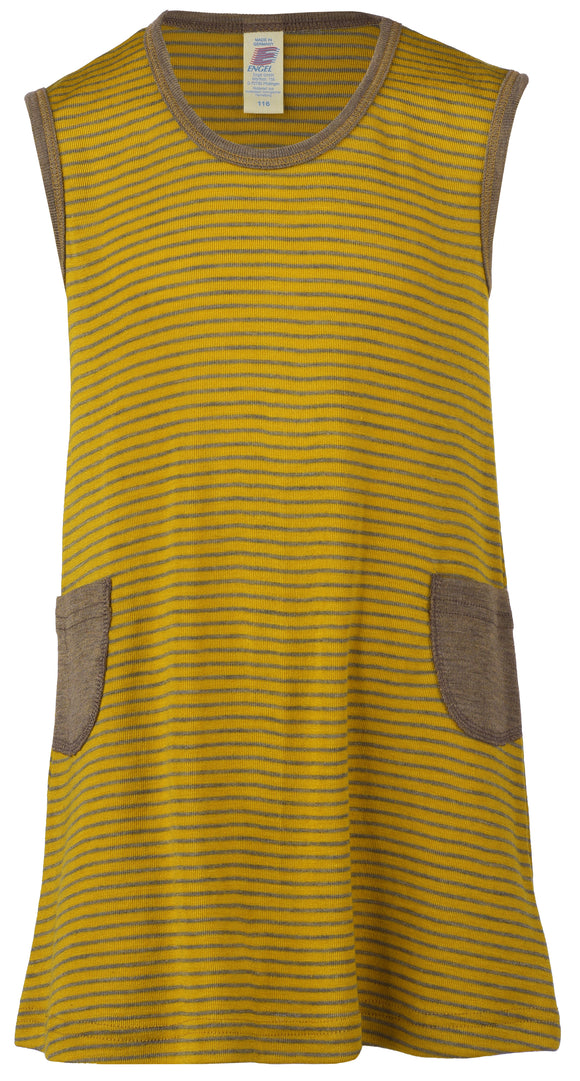 ENGEL WOOL DRESSES | BABY-DRESS | RIB KNIT WOOL SILK-86/92 (12-24m)-SAFFRON & WALNUT-YOOKI