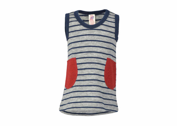 ENGEL WOOL DRESSES | BABY-DRESS | WOOL TERRY-62/68 (3-6m)-GREY/NAVY STRIPE | RED POCKETS-YOOKI
