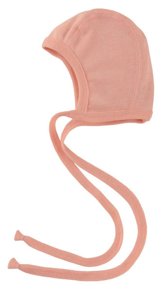 ENGEL WOOL BONNETS | HATS | MITTENS-BONNET WOOL/SILK RIBBED-SALMON-50/56 (0-3m)-YOOKI