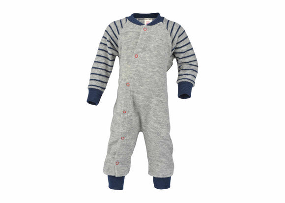 ENGEL WOOL SLEEP ITEMS | ONE-PIECE PJS | SLEEP SACKS | ROMPER POUCHES-ONE-PIECE TERRY PAJAMA-GREY/NAVY-50/56 (0-3m)-YOOKI