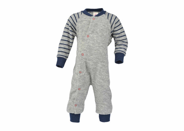 ENGEL WOOL SLEEP ITEMS | ONE-PIECE PJS | SLEEP SACKS | ROMPER POUCHES-ONE-PIECE TERRY PAJAMA-GREY/NAVY-50/56 (0-3m)-YOOKI