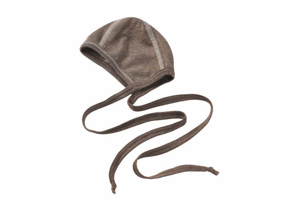 ENGEL WOOL BONNETS | HATS | MITTENS-BONNET WOOL/SILK RIBBED-WALNUT-50/56 (0-3m)-YOOKI