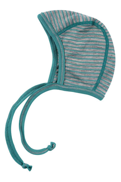 ENGEL WOOL BONNETS | HATS | MITTENS-BONNET WOOL/SILK RIBBED-GREY-ICE BLUE STRIPE-50/56 (0-3m)-YOOKI