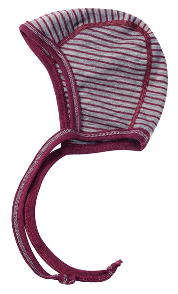 ENGEL WOOL BONNETS | HATS | MITTENS-BONNET WOOL/SILK RIBBED-GREY-ORCHID STRIPE-50/56 (0-3m)-YOOKI